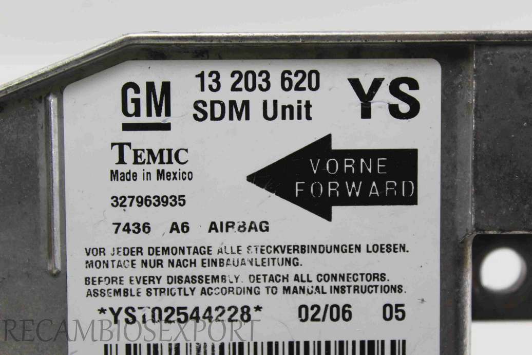 Centralita de airbag Opel Meriva 13203620 13 203 620 13203620YS Temic 327963935 - foto 2