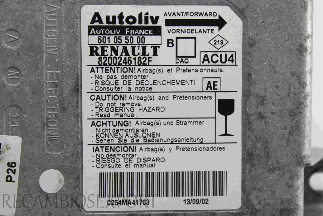 Centralita de airbag Renault Megane 8200246182F Autoliv 601055000 601 05 50 00 ACU4 AE - foto 2