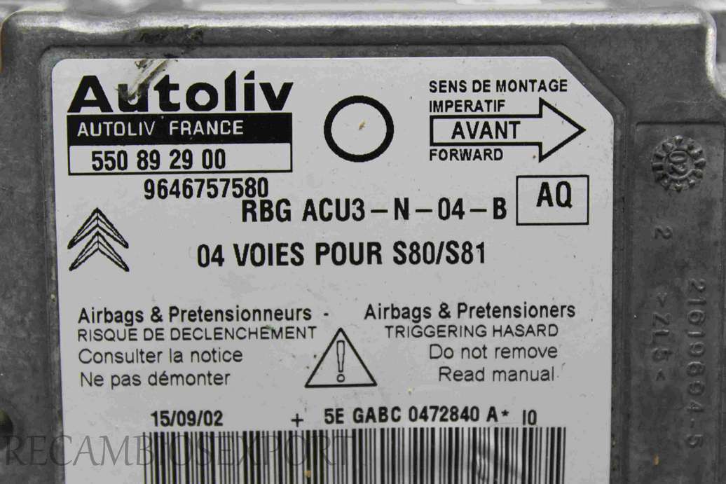 Centralita de airbag Citroen Saxo 9646757580 Autoliv 550892900 550 89 29 00 AQ - foto 2