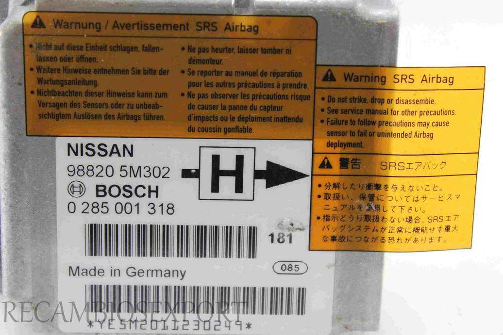 Centralita de airbag Nissan Almera 988205M302 98820 5M302 988205M302H Bosch 0285001318 0 285 001 318 - foto 2