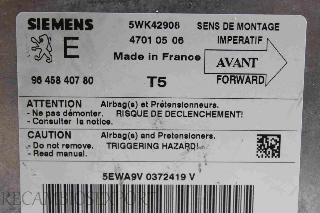 Centralita de airbag Peugeot 307 9645840780 96 458 407 80 SME 5WK42908 47010506 4701 05 06 - foto 2