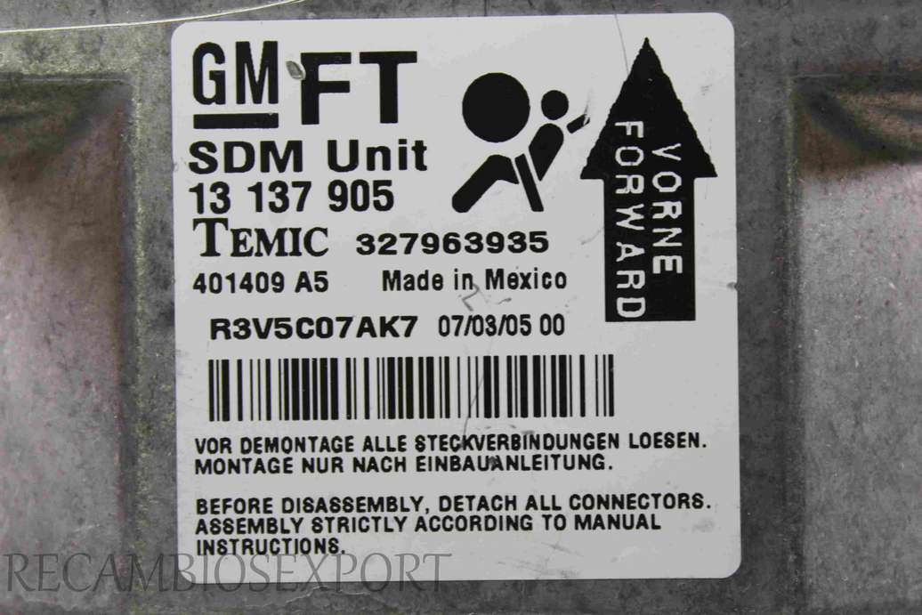 Centralita de airbag Opel Astra H 13137905 13 137 905 GM Temic 327963935 - foto 2