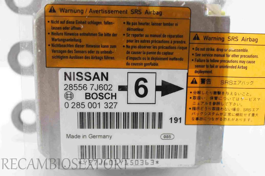 Centralita de airbag Nissan Primera 285567J602 28556 7J602 Bosch 0285001327 0 285 001 327 - foto 2