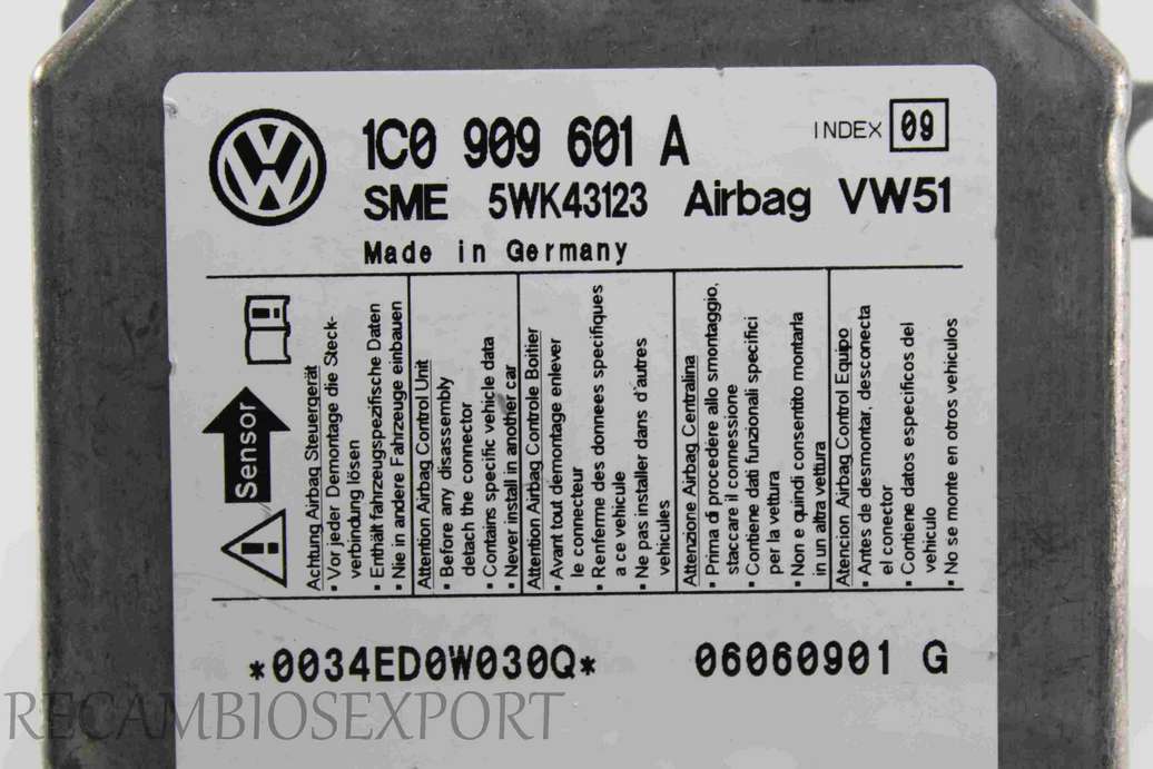 Centralita de airbag Skoda Fabia 1C0909601A 1C0 909 601 A SME 5WK43123 Index 09 - foto 2