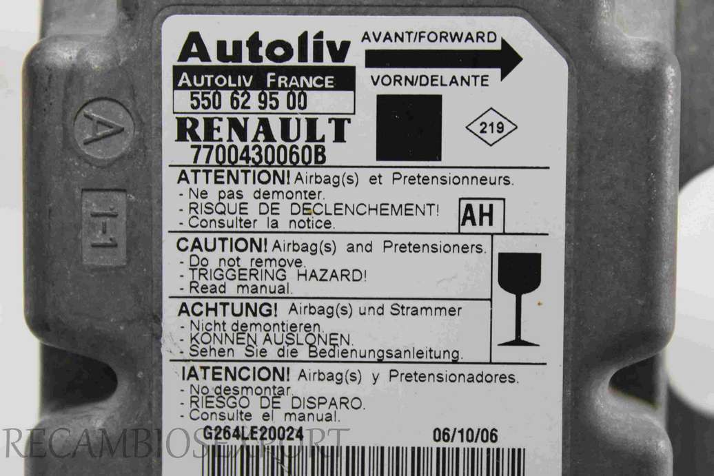Centralita de airbag Renault Scenic 7700430060B Autoliv 550629500 550 62 95 00 AH - foto 2
