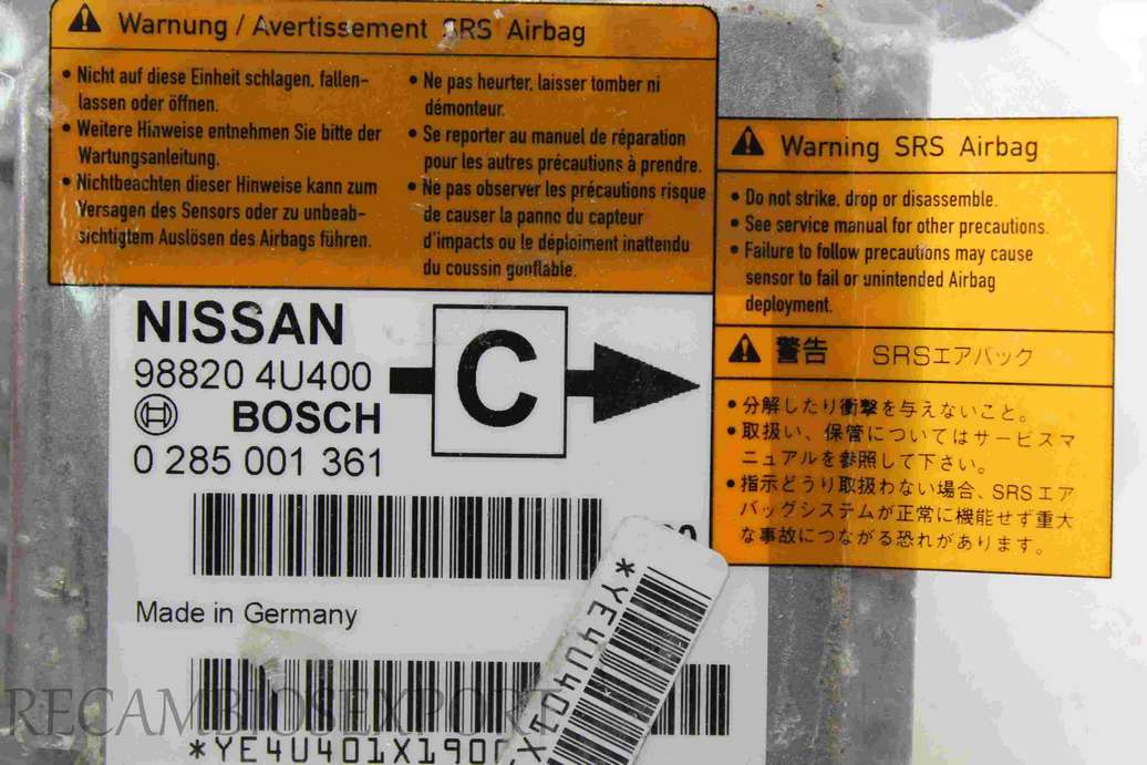 Centralita de airbag Nissan Almera Tino 988204U400 98820 4U400 Bosch 0285001361 0 285 001 361 - foto 2