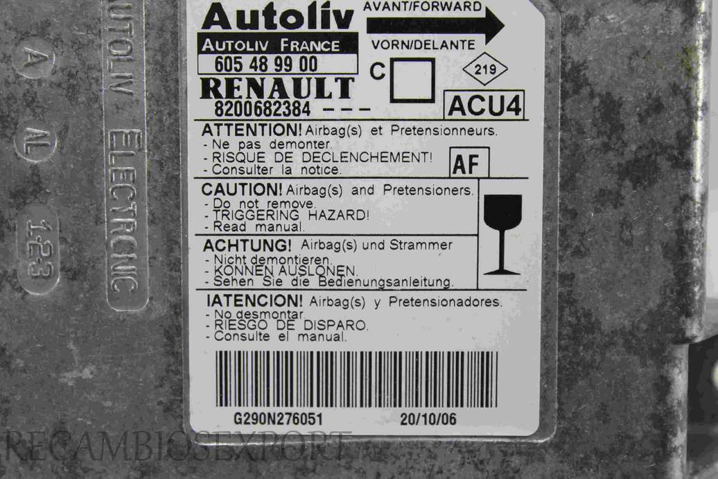 Centralita de airbag Renault Megane 8200682384 Autoliv 605489900 605 48 99 00 AF - foto 3
