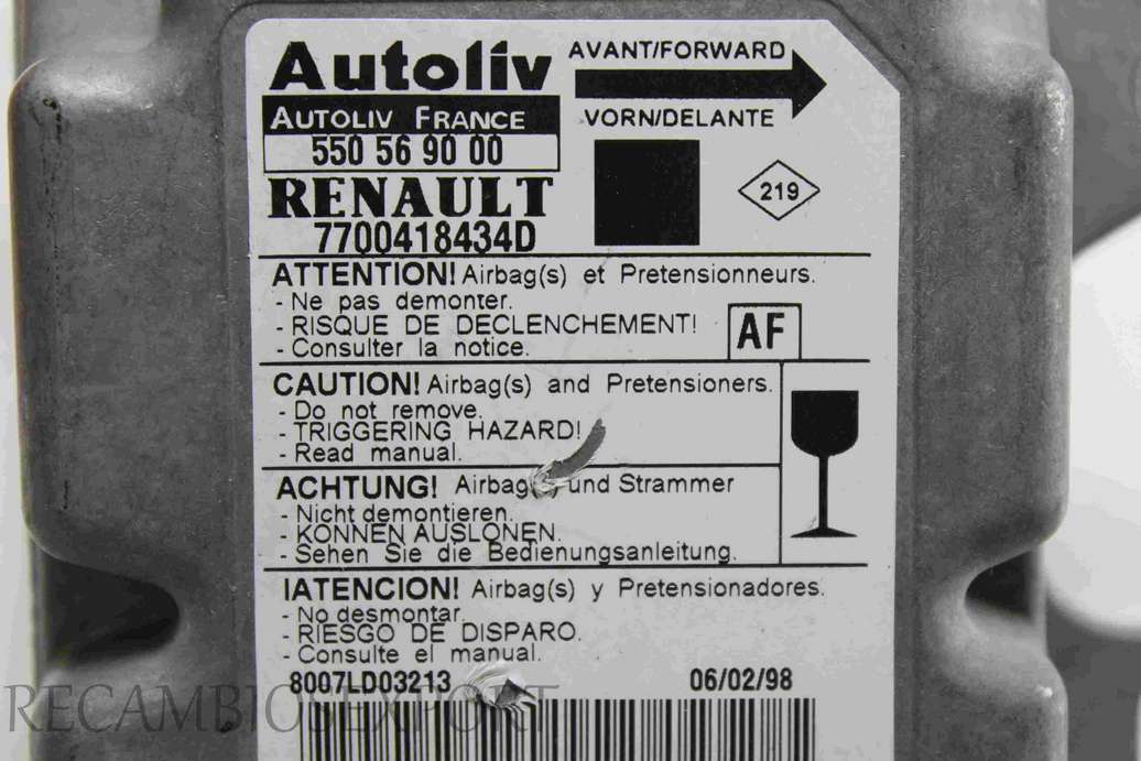 Centralita de airbag Renault Megane 7700418434D AF Autoliv 550569000 550 56 90 00 - foto 2