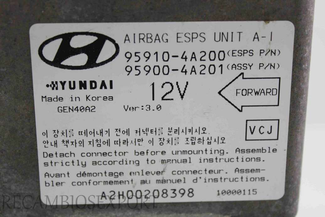Centralita de airbag Hyundai H1 959104A200 95910-4A200 959004A201 95900-4A201 - foto 2