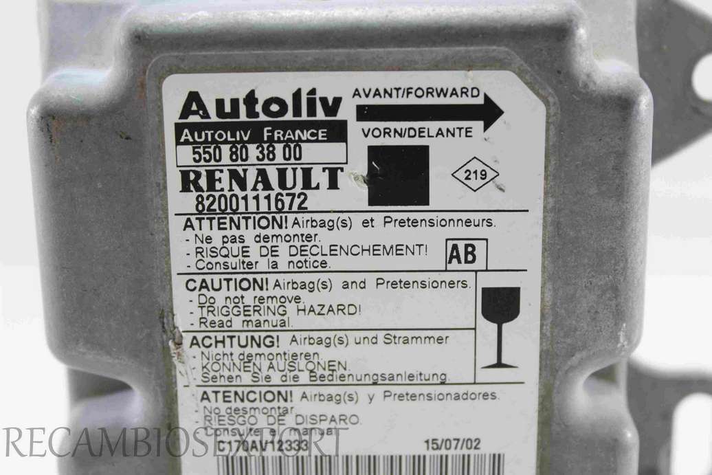 Centralita de airbag Renault Megane Scenic 8200111672 AB Autoliv 055803800 055 80 38 00 - foto 2