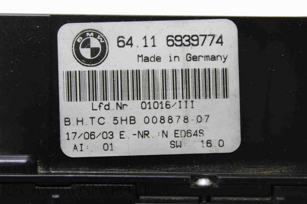 Panel de clima BMW E46 64116939774 64.11 6939774 5HB00887807 5HB 008878-07 - foto 2