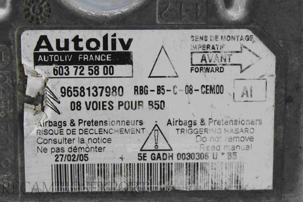 Centralita de airbag Citroen C4 9658137980 Autoliv 603725800 603 72 58 00 AI - foto 2