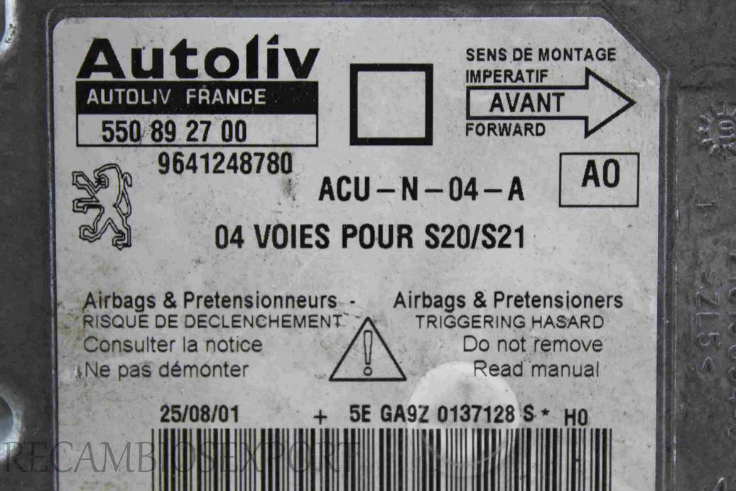 Centralita de airbag Peugeot 106 Citroen Saxo 9641248780 Autoliv 550892700 550 89 27 00 A0 - foto 2