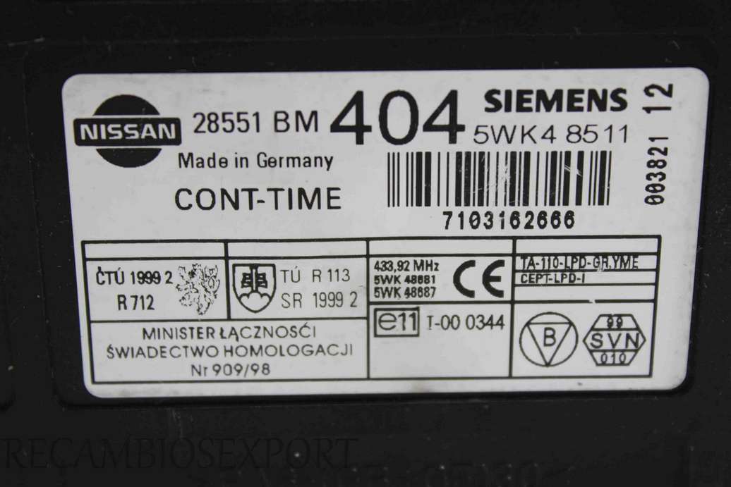 Centralita cierre centralizado Nissan Primera 28551BM404 28551 BM 404 Siemens 5WK48511 5WK4 8511 - foto 2
