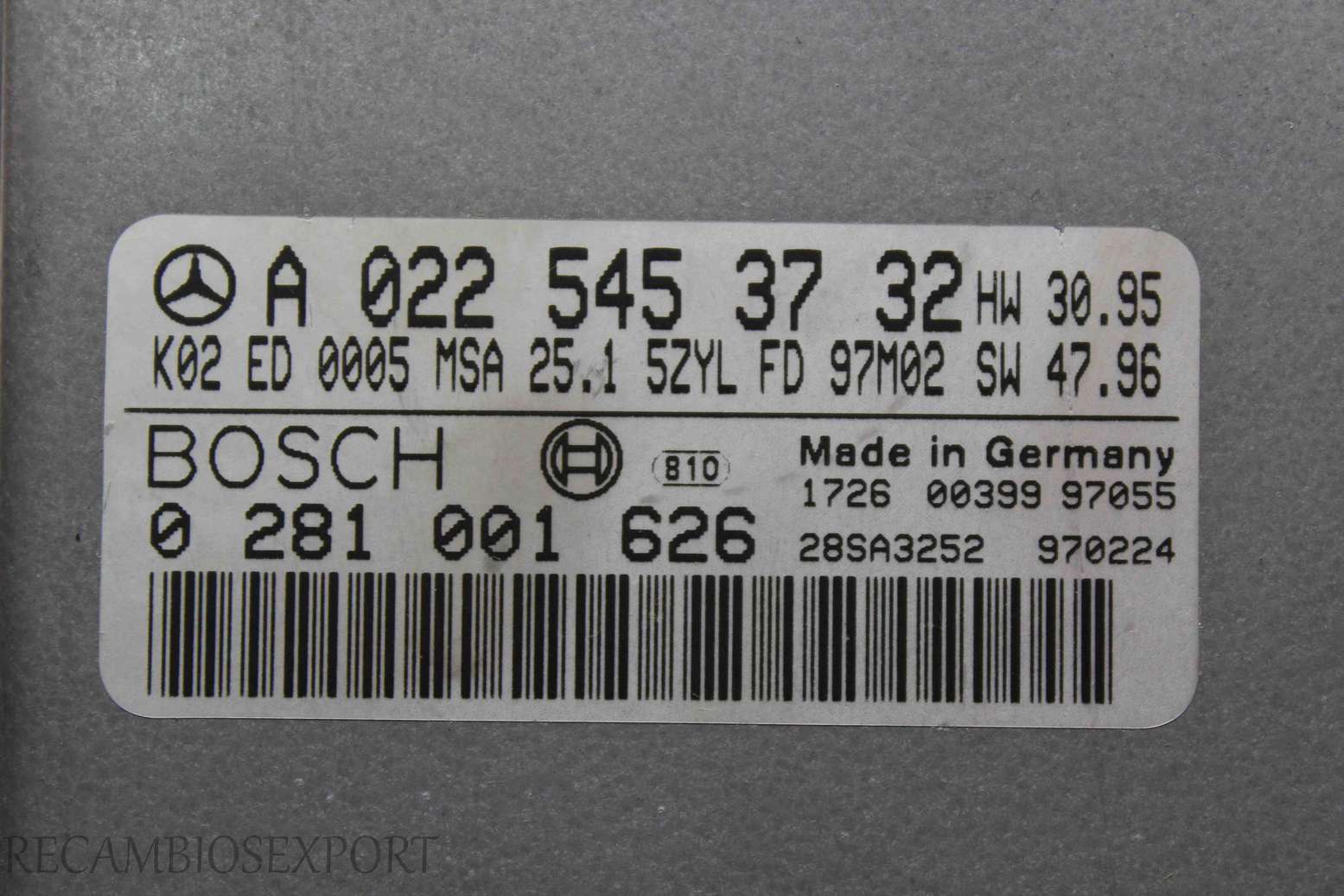 Centralita del motor Mercedes E250 W210 A0225453732 A 022 545 37 32 Bosch 0281001626 0 281 001 626 - foto 2