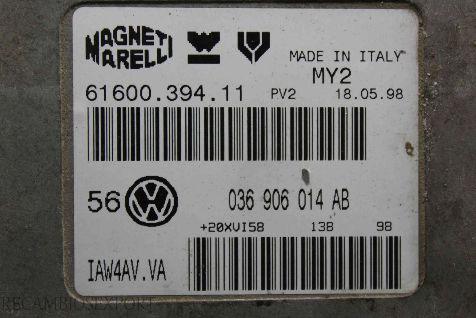 Centralita del motor VW Golf Bora 036906014AB 036 906 014 AB Magneti Marelli 6160039411 61600.394.11 - foto 2