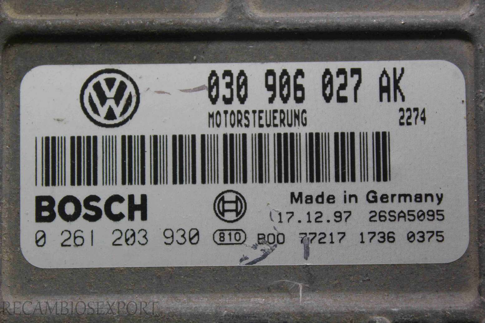 Centralita del motor Seat Arosa 030906027AK 030 906 027 AK Bosch 0261203930 0 261 203 930 - foto 2