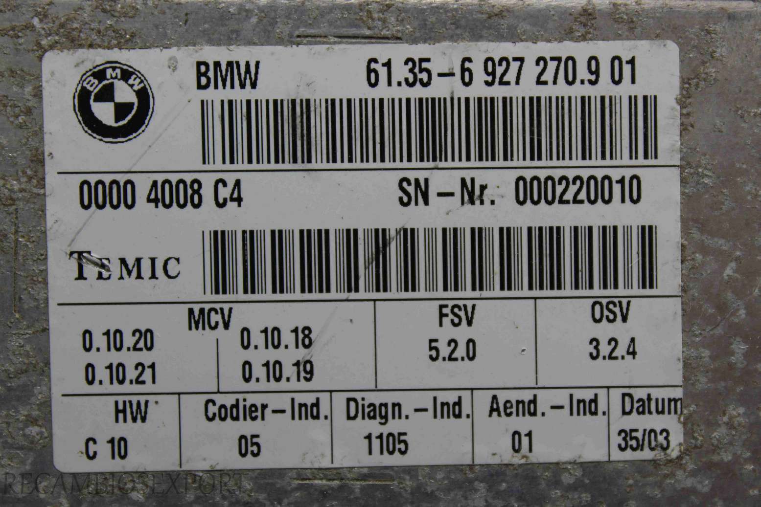 Centralita del motor BMW E60 E61 61356927270 61356927270901 61.35-6 927 270.9 01 - foto 2