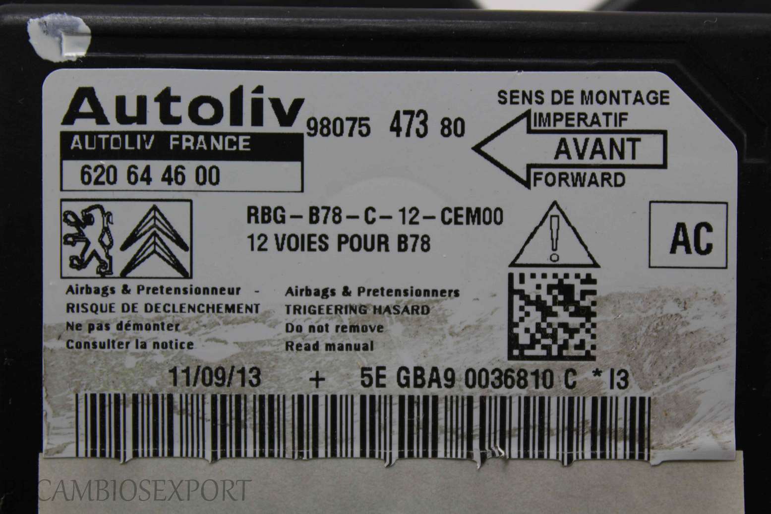 Centralita de airbag Citroen C4 Grand Picasso 9807547380 98075 473 80 AC Autoliv 620644600 620 64 46 00 - foto 2