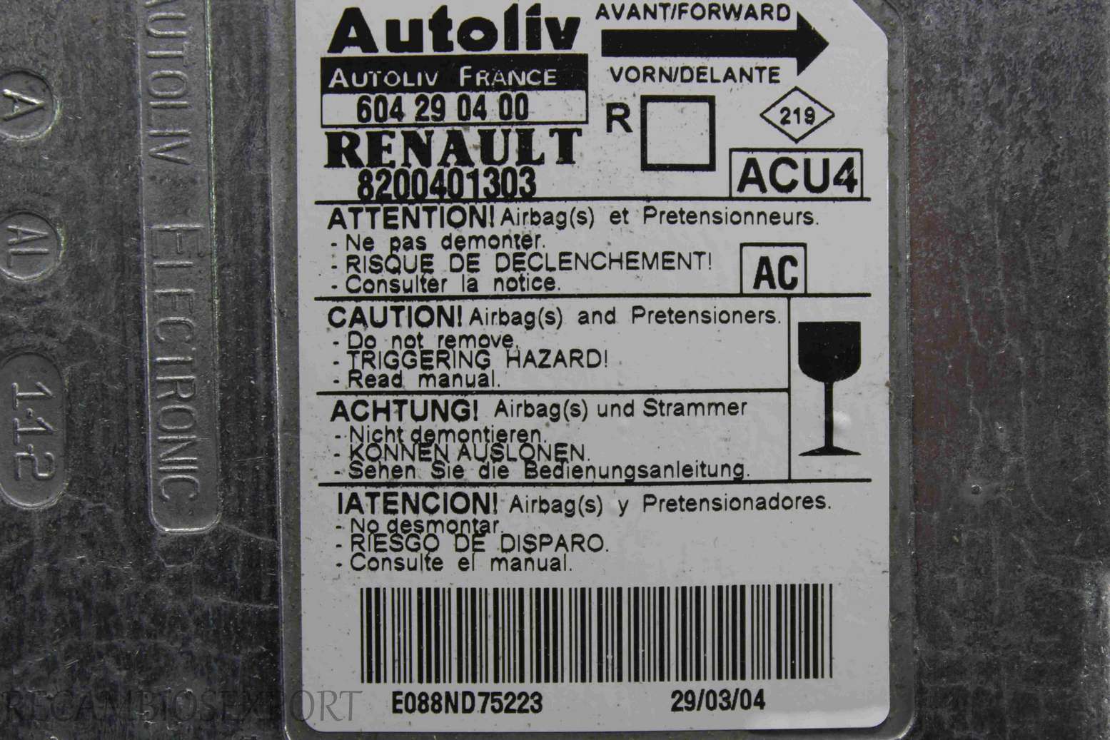 Centralita de airbag Renault Scenic Megane 8200401303 AC Autoliv 604290400 604 29 04 00 ACU4 - foto 2