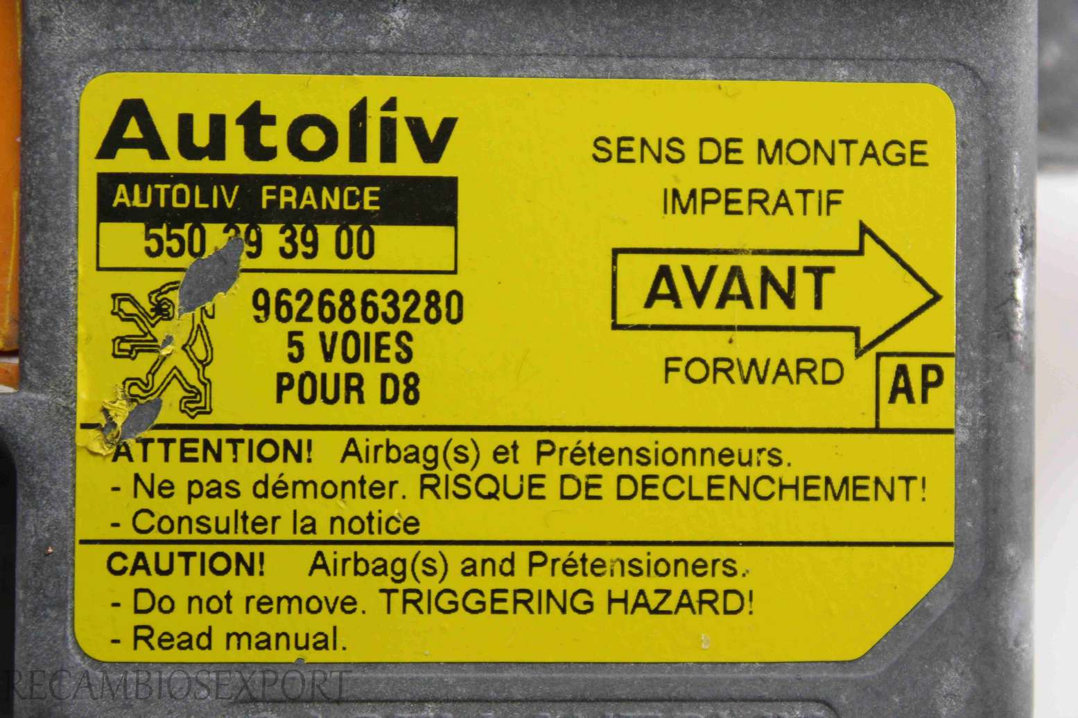 Centralita de airbag Peugeot 406 9626863280 AP Autoliv 550393900 550 39 39 00 - foto 2