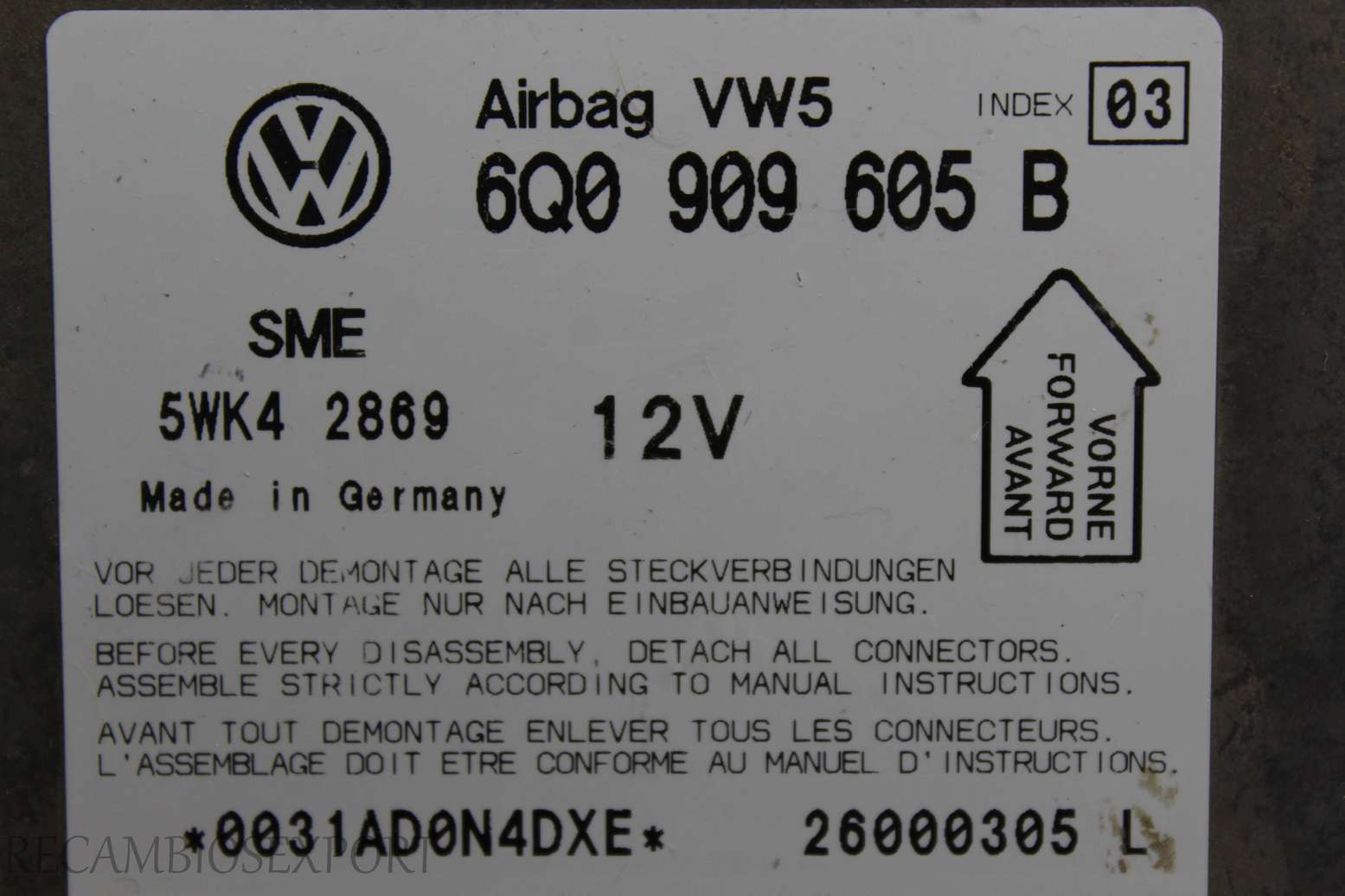 Centralita de airbag VW Passat 6Q0909605B 6Q0 909 605 B IND 03 SME 5WK42869 5WK4 2869 - foto 2