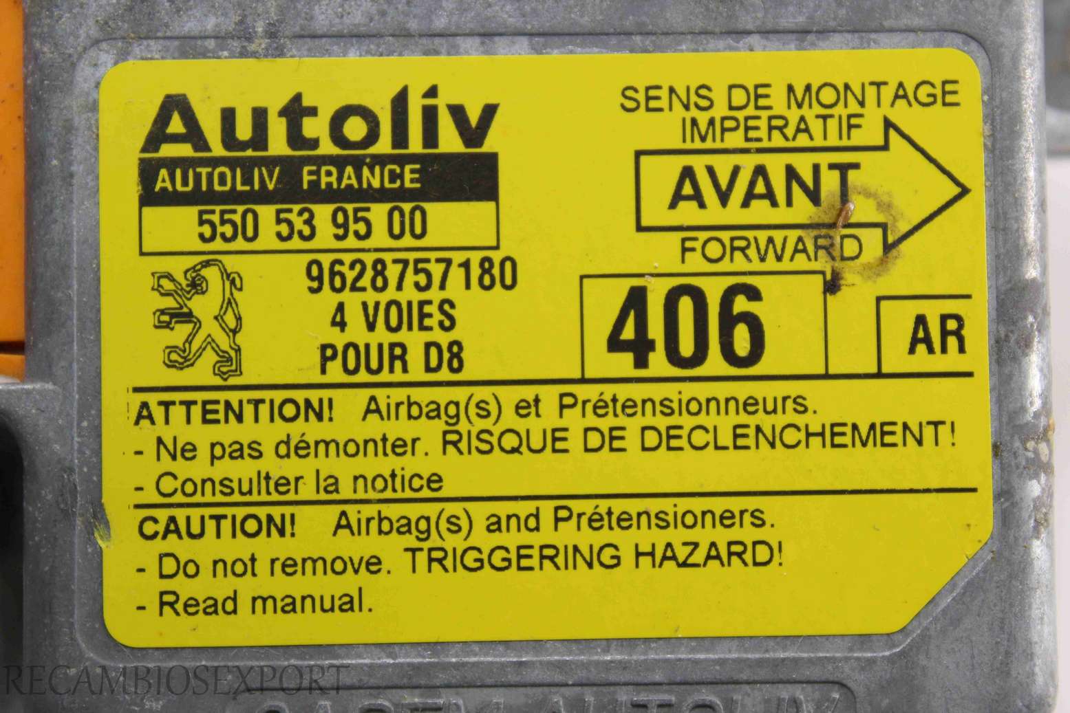 Centralita de airbag Peugeot 406 9628757180 AR Autoliv 550539500 550 53 95 00 - foto 2