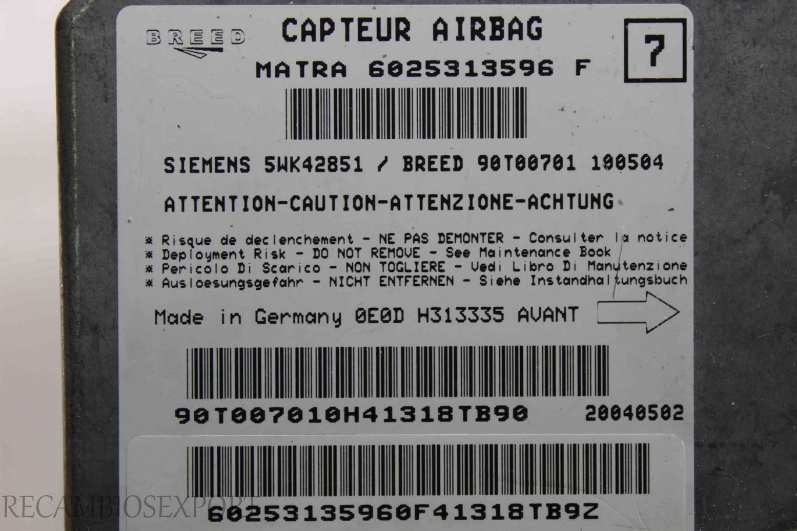Centralita de airbag Renault Espace 6025313596F 6025313596 F Siemens 5WK42851 - foto 2
