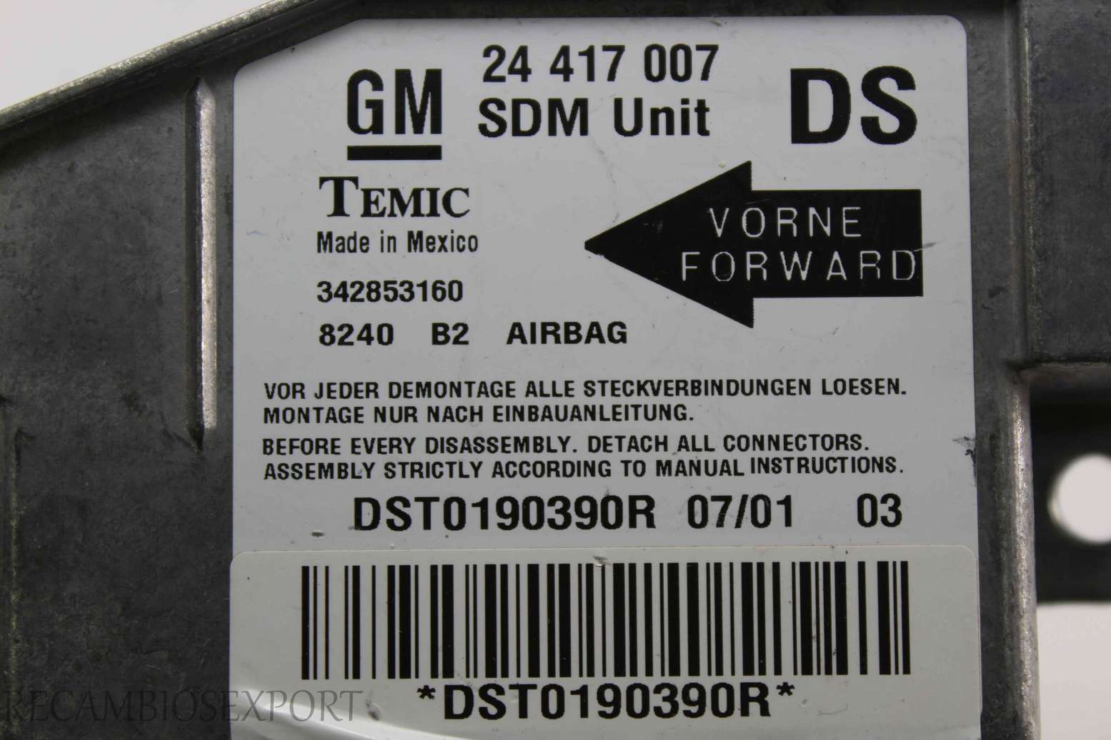 Centralita de airbag Opel Corsa GM 24417007DS 24417007 DS 24 417 007 Temic 342853160 8240 B2 - foto 2