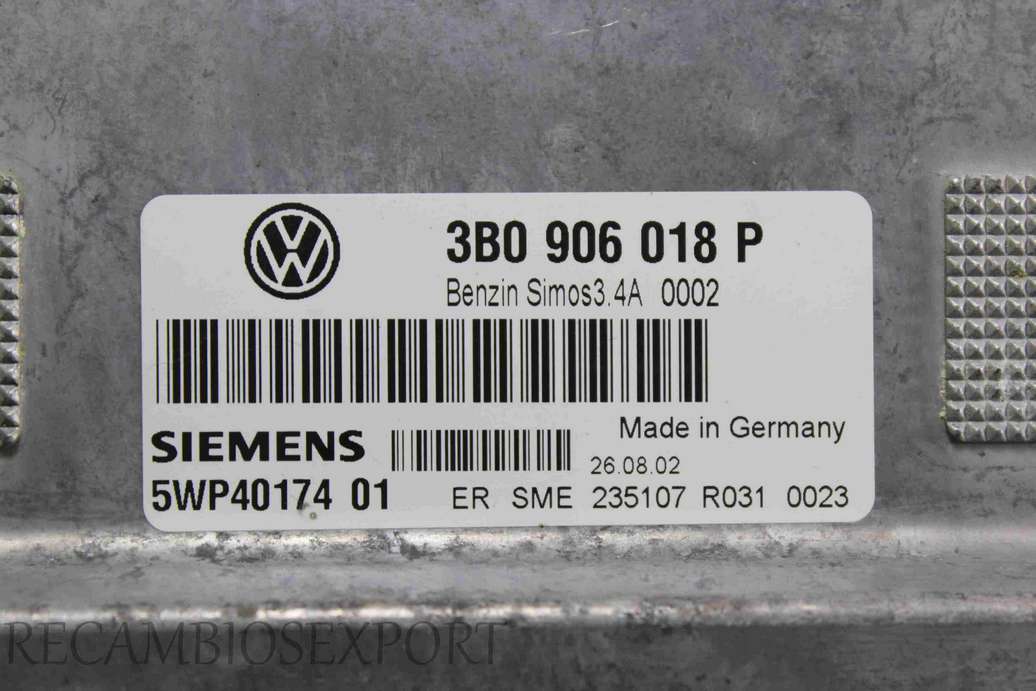 Centralita del motor Volkswagen Passat 3B0906018P 3B0 906 018 P Siemens 5WP40174 01 5WP4017401 - foto 2