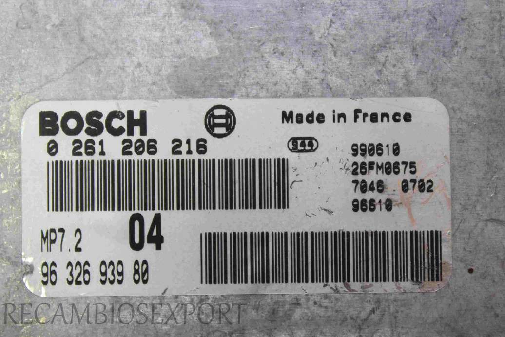 Centralita del motor Peugeot 206 9632693980 96 326 939 80 Bosch 0261206216 0 261 206 216 - foto 2