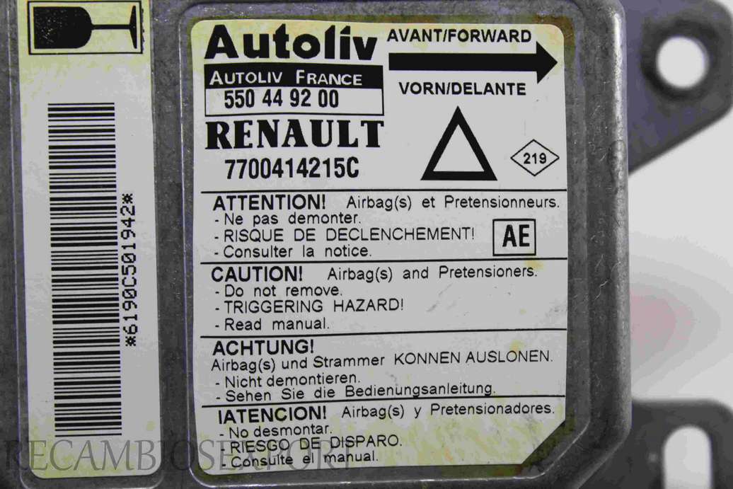 Centralita de airbag Renault Laguna 7700414215C Autoliv 550449200 550 44 92 00 AE - foto 2