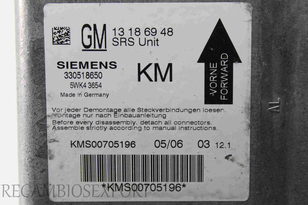 Centralita de airbag Opel Signum Vectra 13186948 13 186 948 GM13186948 Siemens 5WK43654 - foto 2