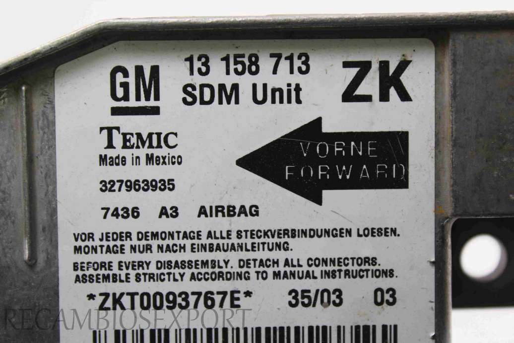 Centralita de airbag Opel Mervia GM 13158713 13 158 713 Temic 327963935 - foto 2