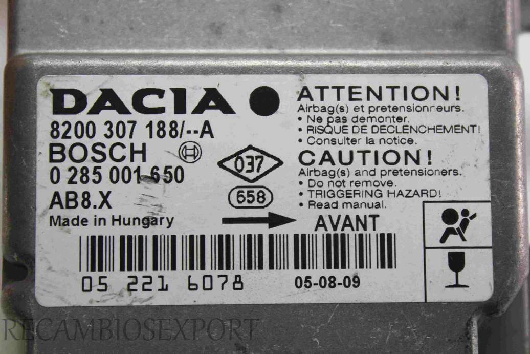 Centralita de airbag Dacia Logan 8200307188--A 8200307188A 8200 307 188--A Bosch 0285001650 0 285 001 650 - foto 2
