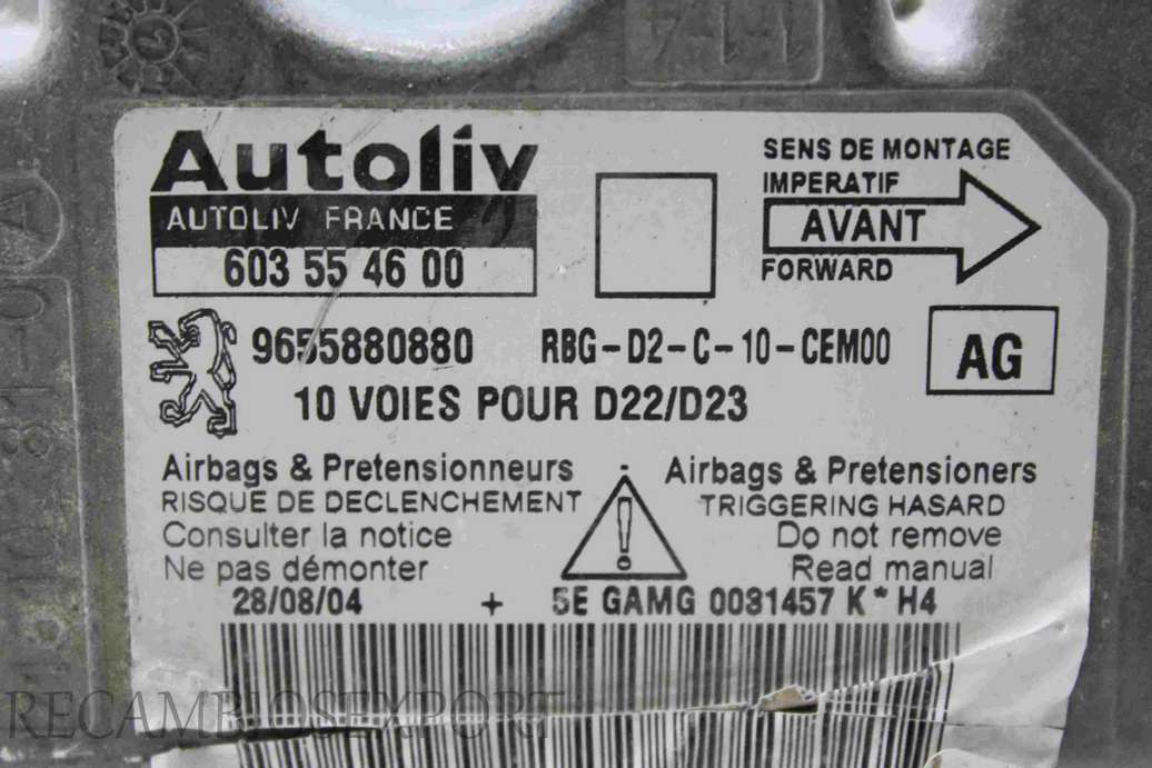 Centralita de airbag Peugeot 407 9655880880 Autoliv 603554600 603 55 46 00 AG - foto 2