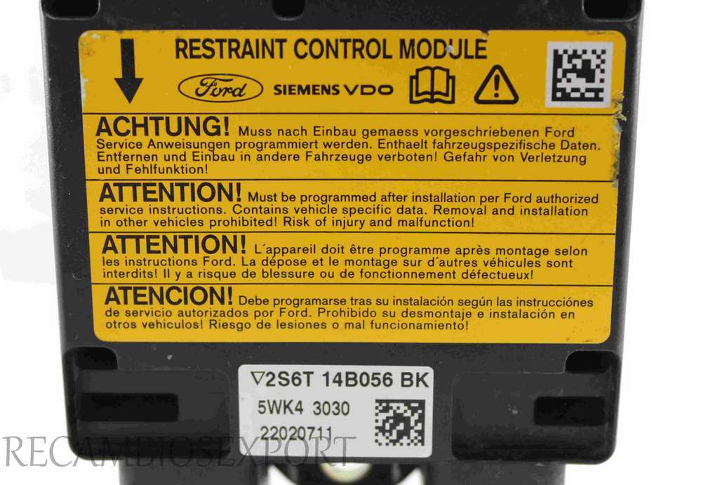 Centralita de airbag Ford Fiesta 2S6T14B056BK 2S6T 14B056 BK Siemens 5WK43030 5WK4 3030 - foto 2