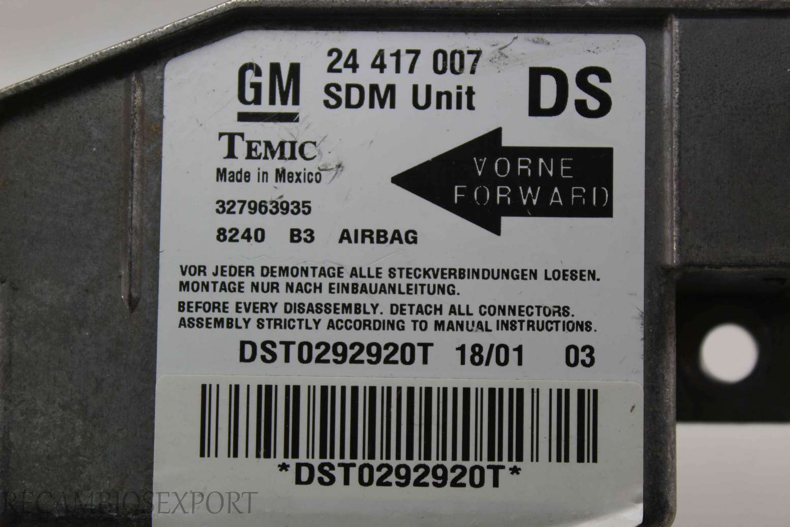 Centralita de airbag Opel Corsa GM 24417007 24 417 007 24417007DS Temic 327963935 8240B3 8240 B3 - foto 2