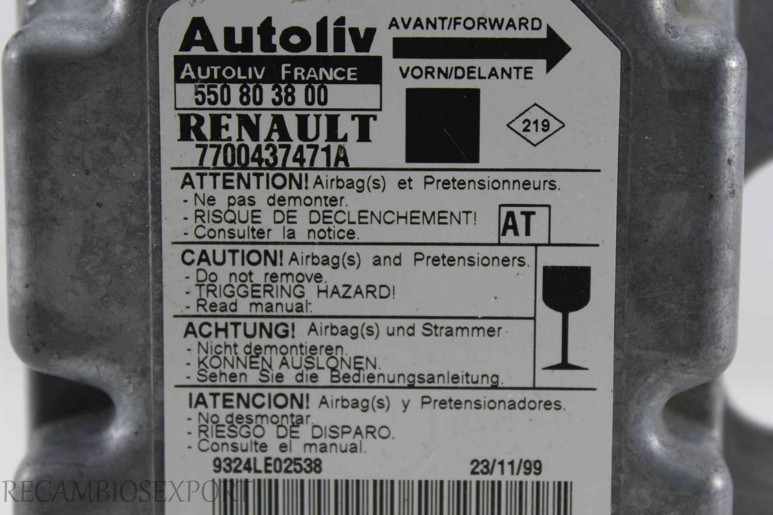 Centralita de airbag Renault Megane Scenic 7700437471A Autoliv 550803800 550 80 38 00 AT - foto 2