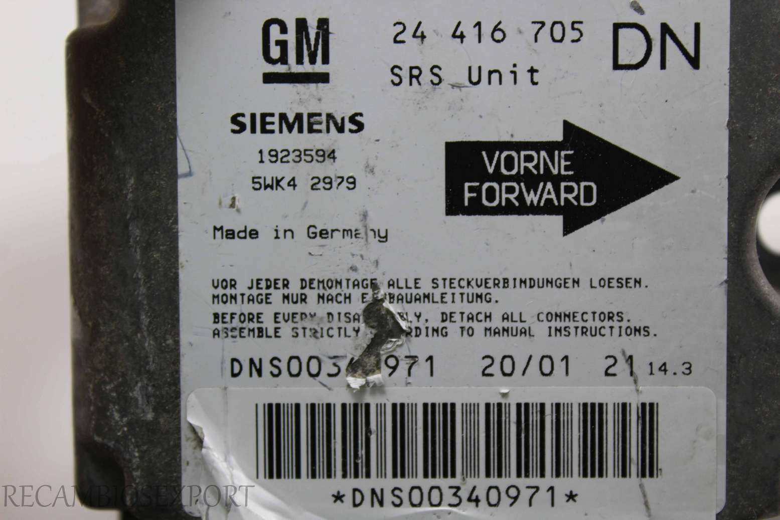 Centralita de airbag Opel Astra 24416705 24 416 705 24416705DN Siemens 5WK42979 5WK4 2979 - foto 2