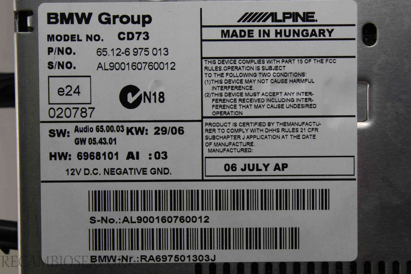 Radio GPS display BMW E87 E90 E91 65126975013 65.12-6 975 013 AL9001160760012 - foto 2