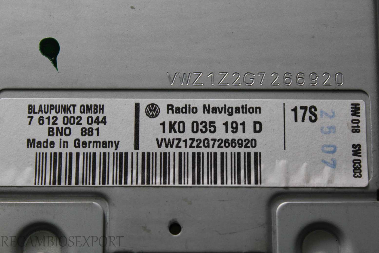 Radio GPS display VW Passat Touran Golf 1K0035191D 1K0 035 191 D 7612002044 7 612 002 044 VWY1Y2G7266920 - foto 2