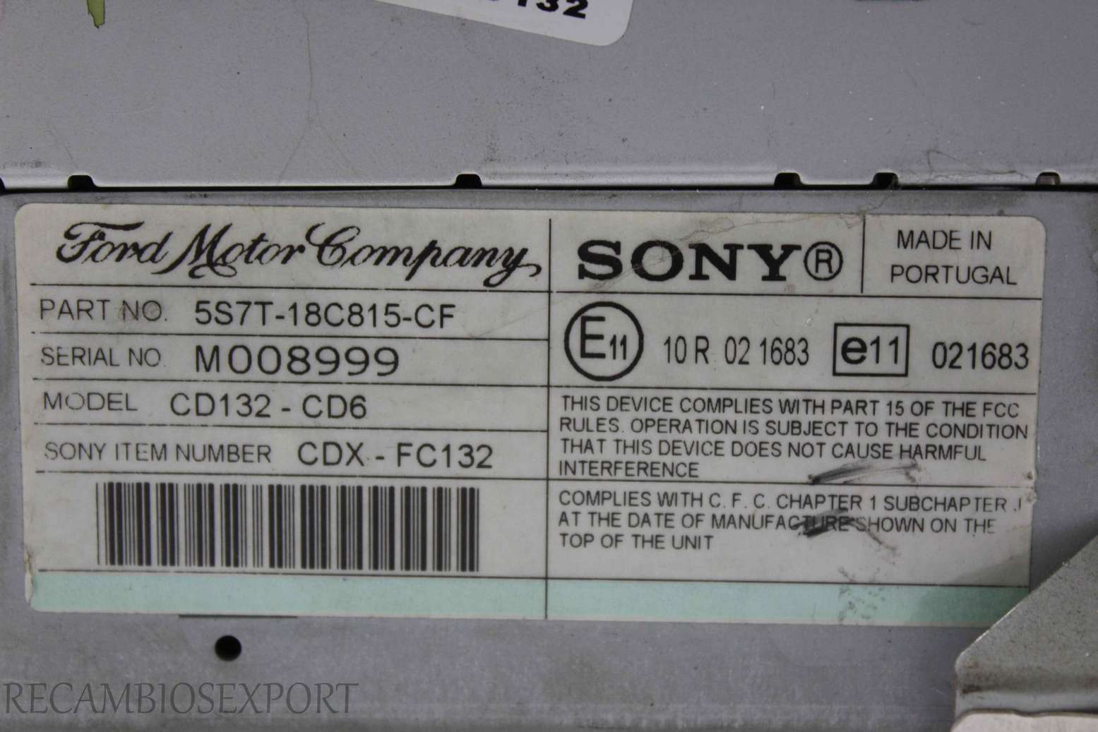Radio GPS display Ford Focus Mondeo C-Max 5S7T18C815CF 5S7T-18C815-CF CD132-CD6 CD132-CD6 M008999 CDXFC132 CDX-FC132 VP7S7F18C821CB VP7S7F-18C821-CB DDF180931 DDF 180931 - foto 4