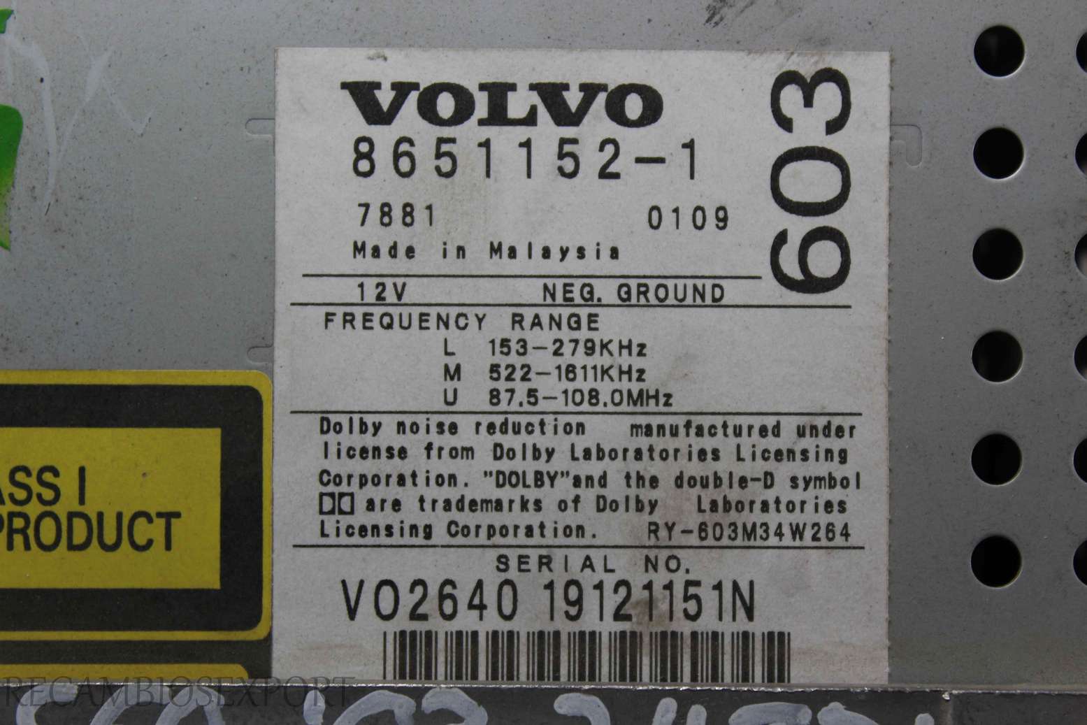 Radio GPS display Volvo V70 S60 S80 9496781 86511521 8651152-1 - foto 3