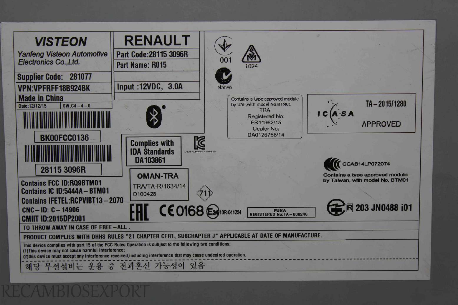 Radio GPS display Renault Megane 281153096R 28115 3096R BK00FCC0136 RQ9BTM01 5444ABTM01 5444A-BTM01 2015DP2001 - foto 5