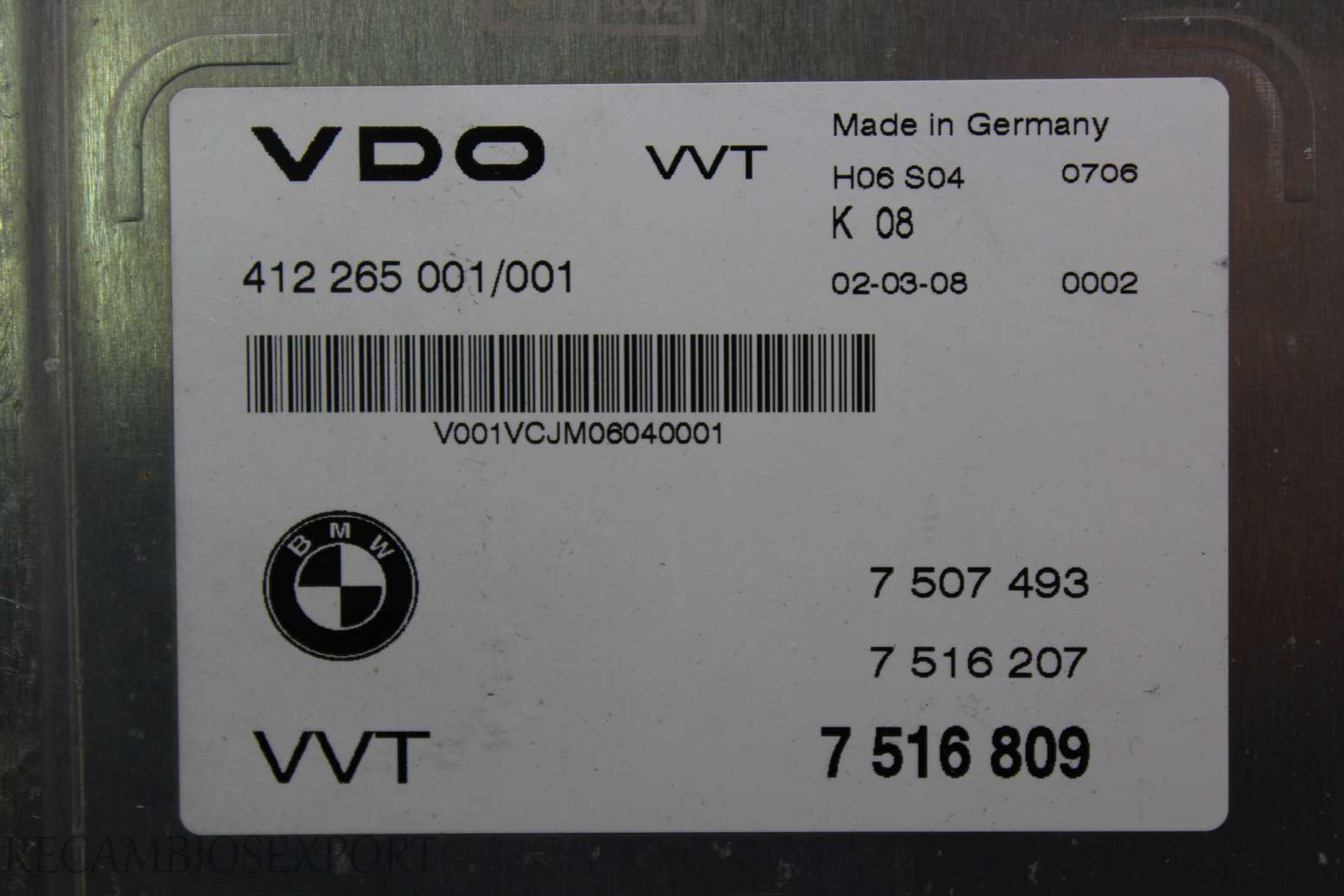 Centralita del motor BMW E46 7516809 7 516 809 7507493 7 507 493 7516207 7 516 207 VDO 412265001001 412 265 001/001 - foto 2