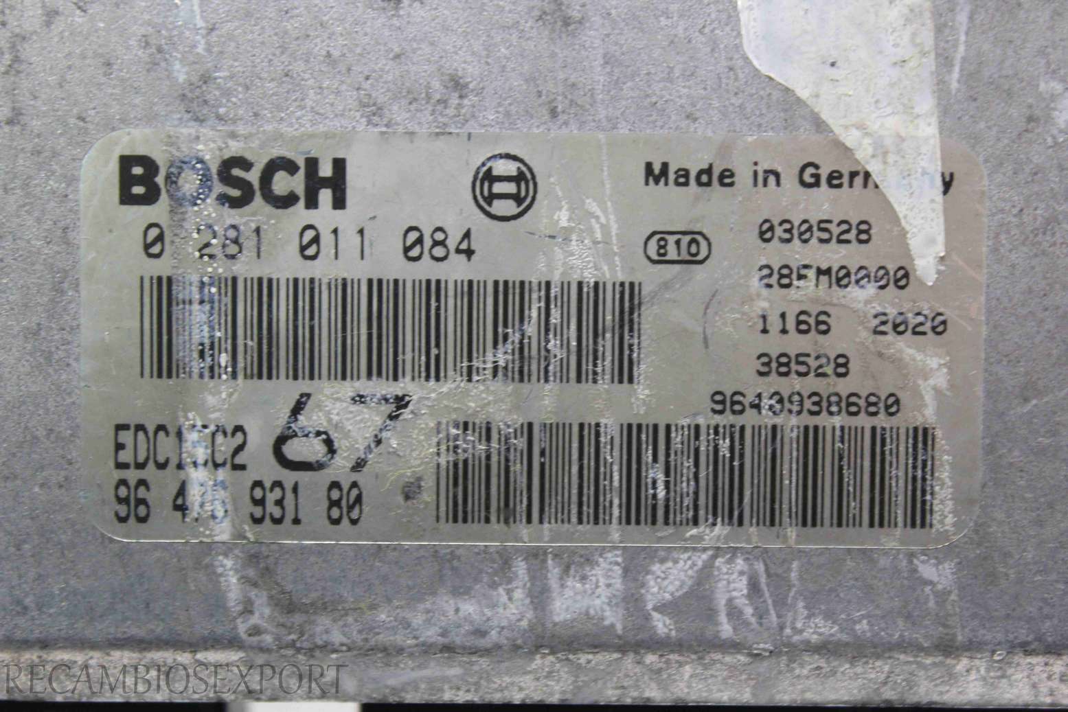 Centralita del motor Citroen Xsara Picasso 9647693180 96 476 931 80 Bosch 0281011084 0 281 011 084 9640938680 EDC15C2 - foto 2