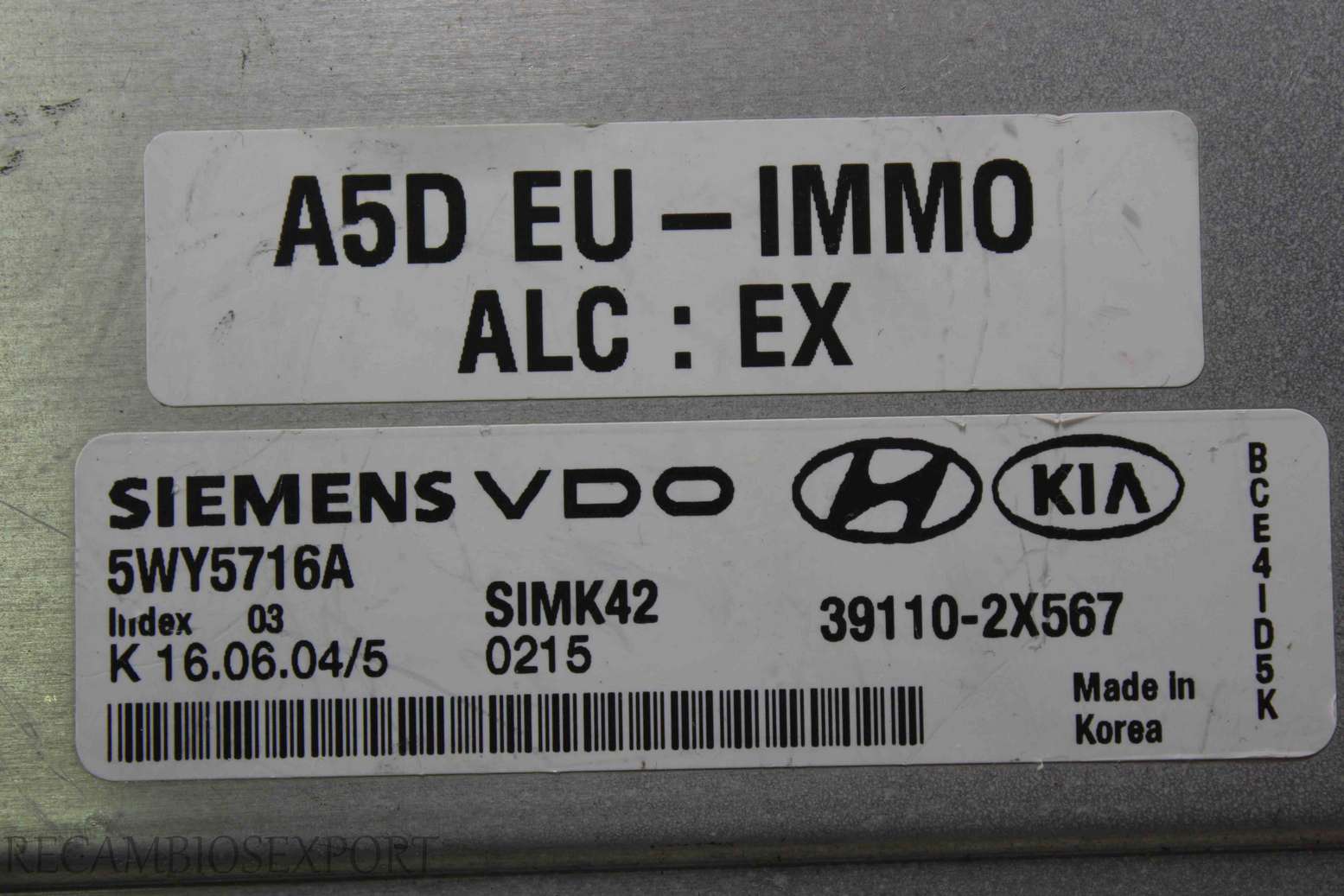 Centralita del motor Kia Rio 391102X567 39110-2X567 Siemens VDO 5WY5716A SIMK42 IND 3 - foto 2