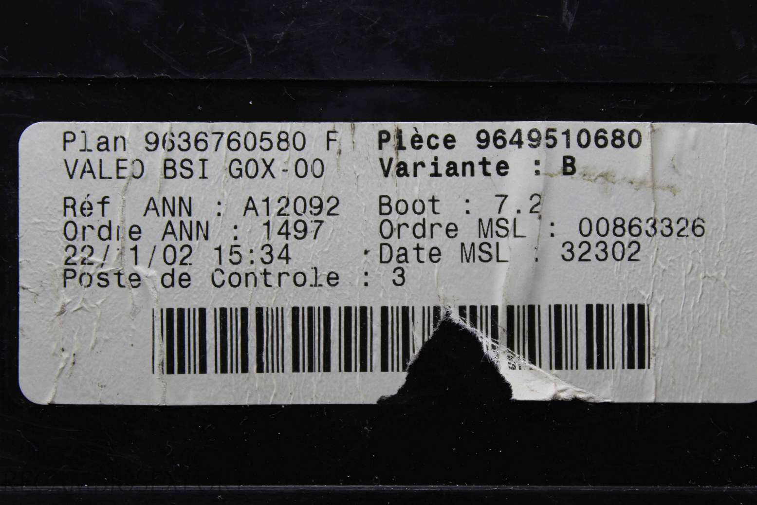 Caja de fusibles Peugeot 307 9649510680 9636760580F 9636760580 F Valeo BSI G0X-00 - foto 2