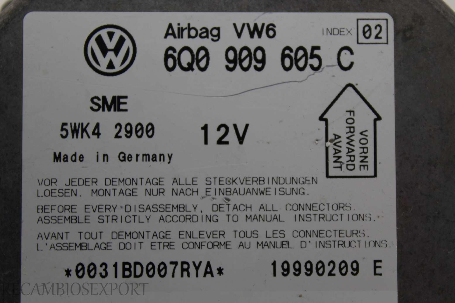 Centralita de airbag VW Passat 6Q0909605C 6Q0 909 605 C IND 02 Siemens 5WK42900 5WK4 2900 - foto 2